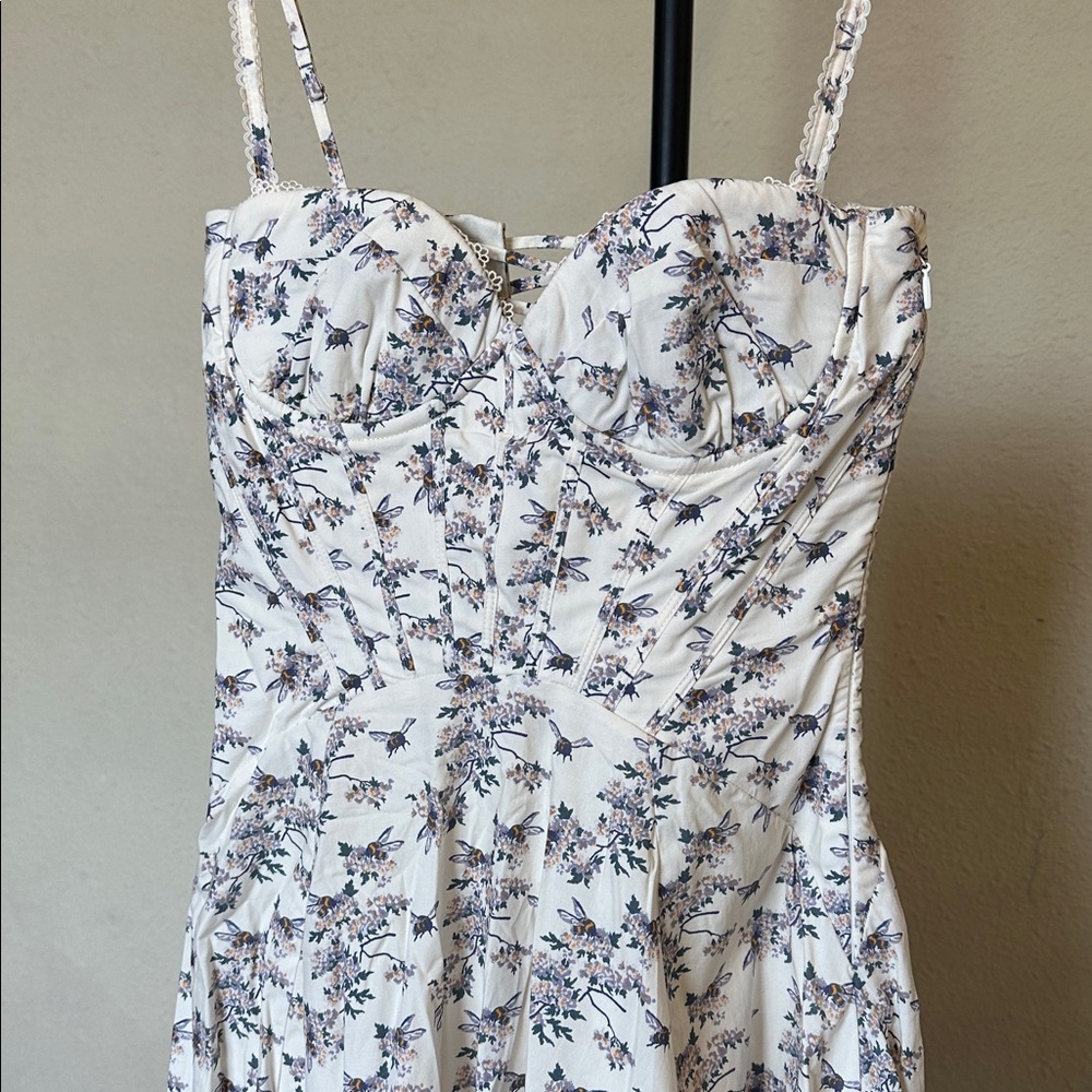 House of CB Steffani Cream stretch cotton floral print midi sundress size S A-C - Picture 5 of 10